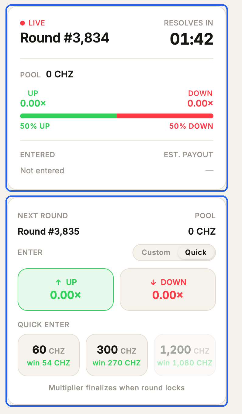 Live round (top) and Next round (bottom) cards highlighted