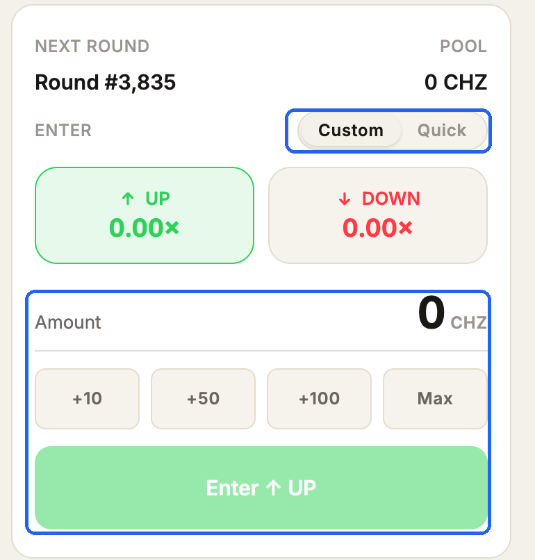 Custom entry mode with amount field highlighted