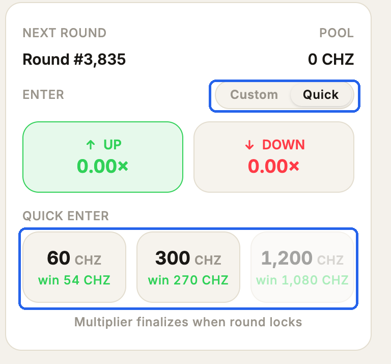 Quick entry mode with presets highlighted