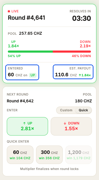 Entered round moved up to the live card