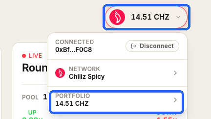 Wallet button with red border and Portfolio menu highlighted